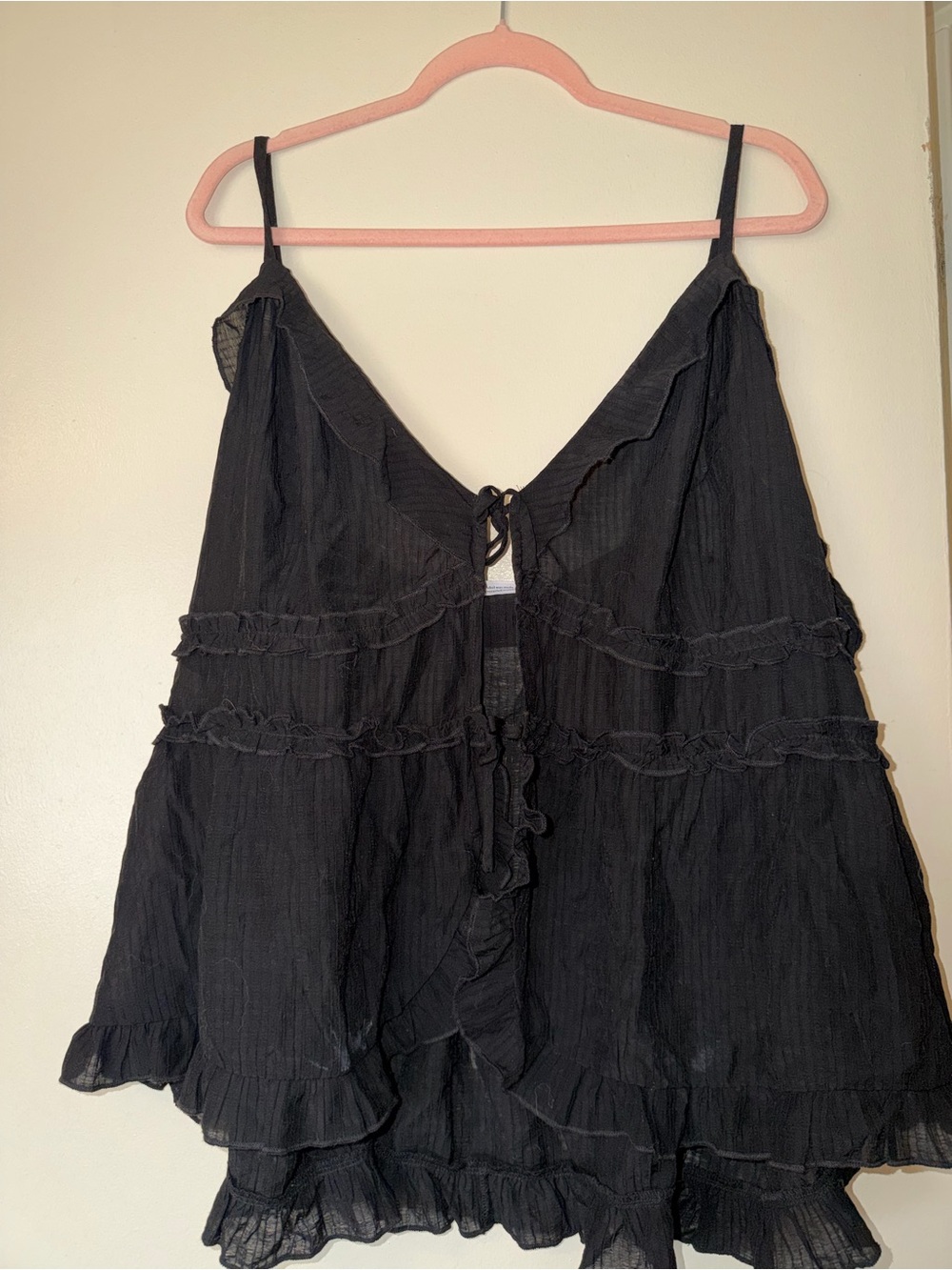Women's Black Ruffle Tie-Front Top
